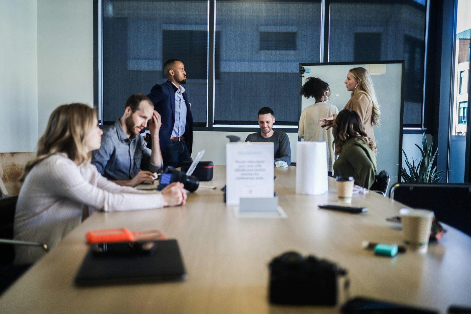Colleagues meeting in a modern office
