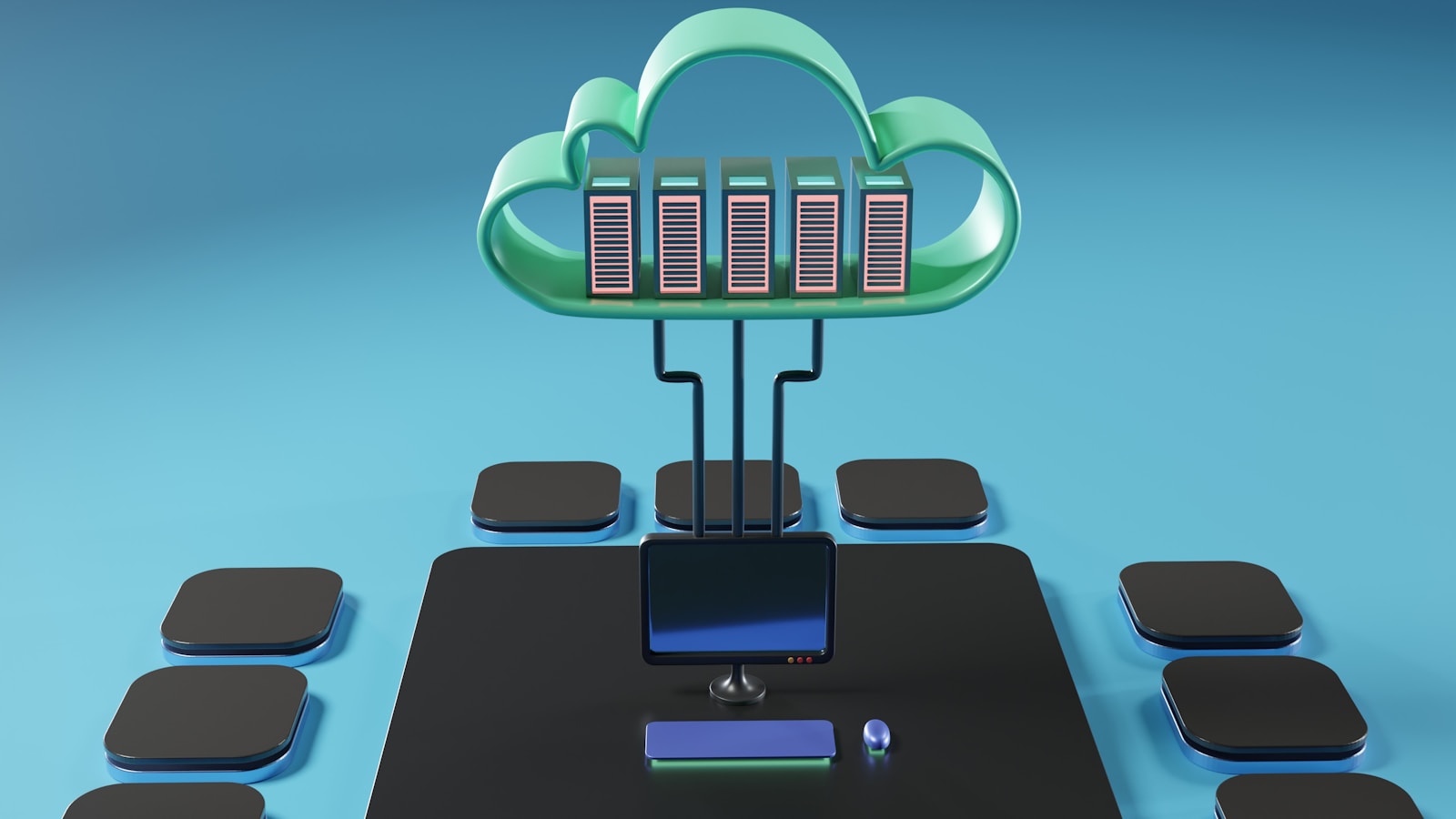 Illustration of cloud infrastructure connected to servers