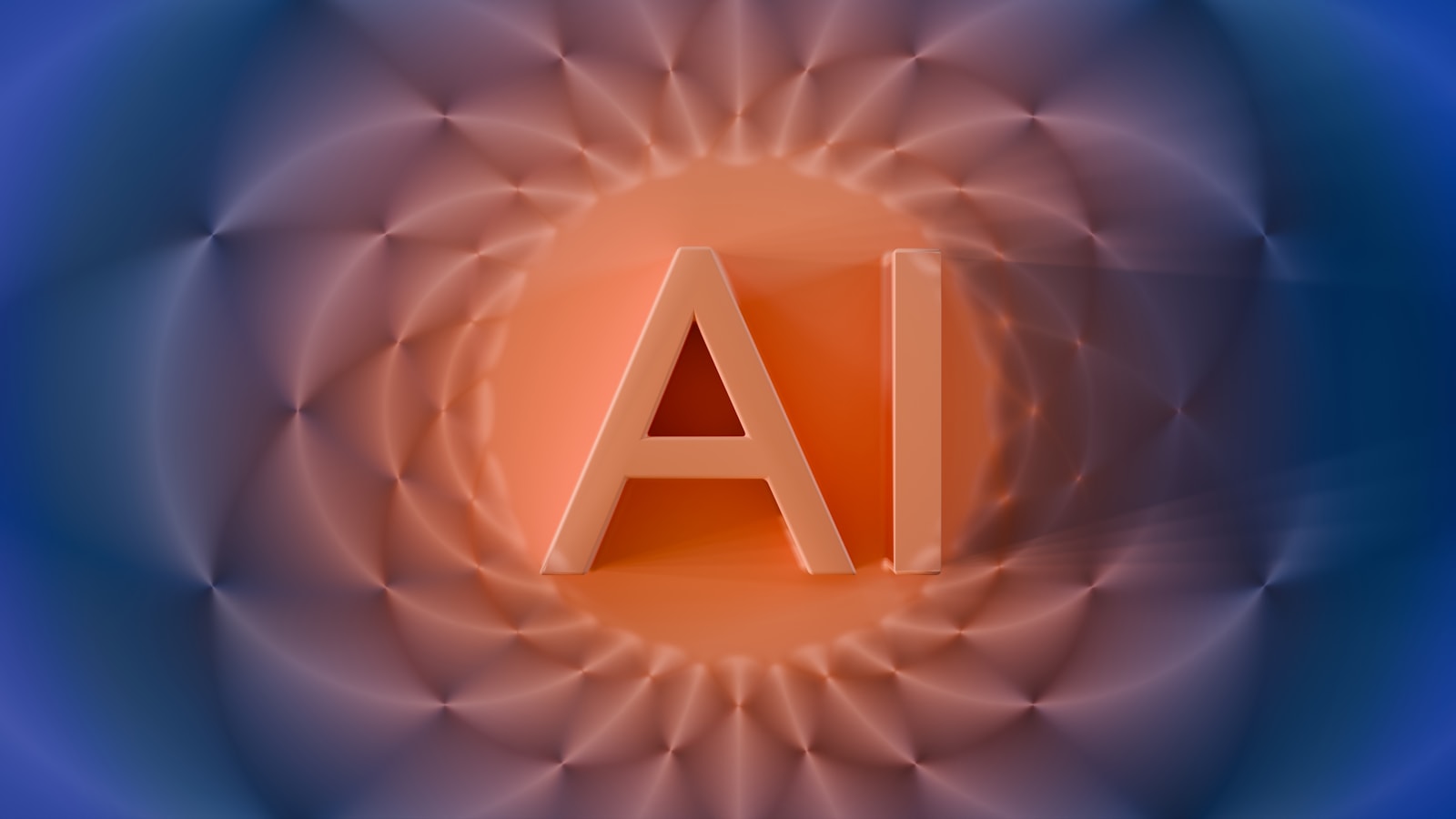 The letters AI rendered in glowing orange